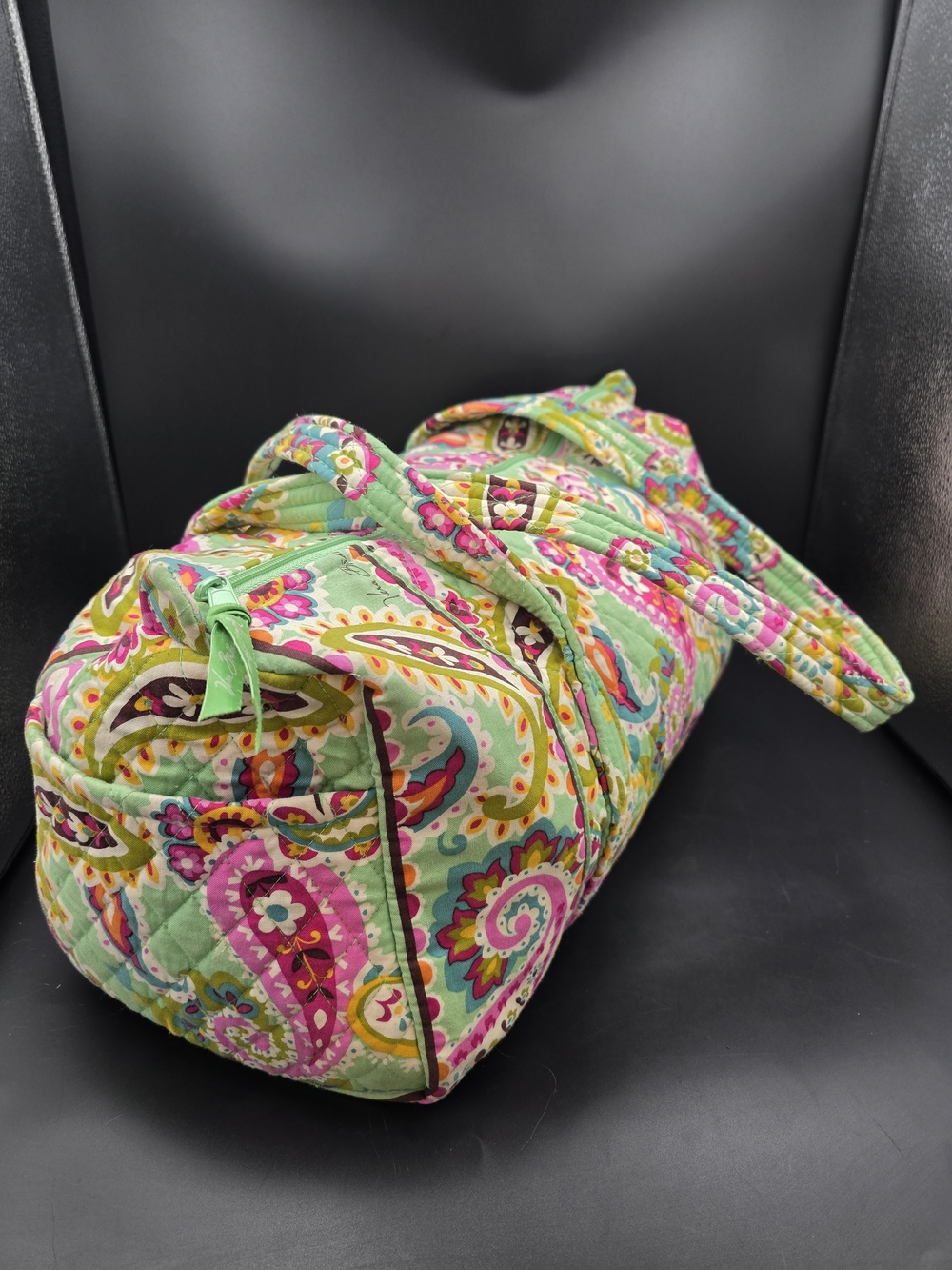 Vera Bradley Quilted Paisley Duffel in Mint Green and Pink - Picture 2 of 16